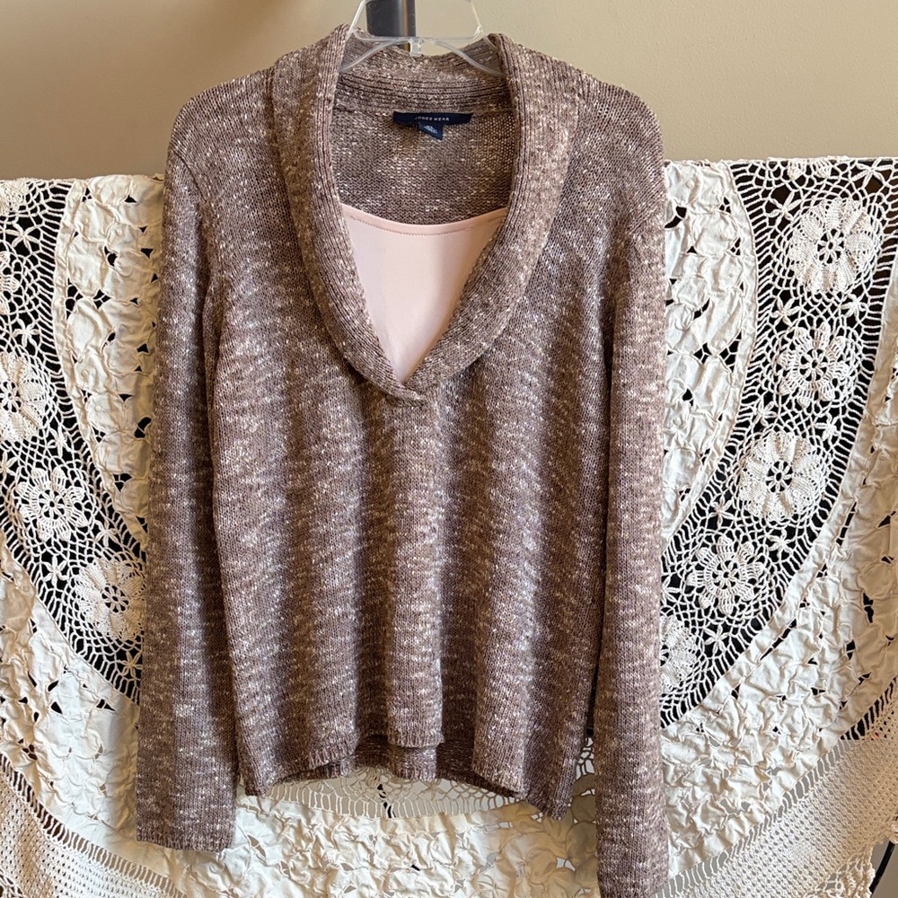 Jones Wear Women's Brown and Pink Sweater with Cowl Neck Size XL